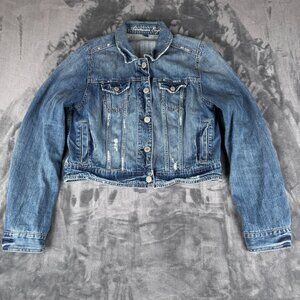 Vintage Y2K American Eagle Jean  Jacket Womens XL Blue Denim Trucker Biker